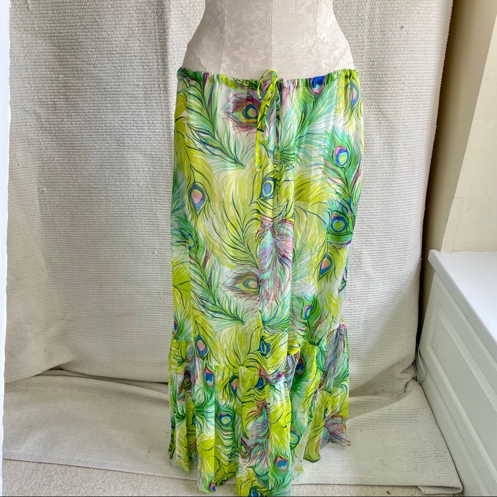 Nanette Lepore OS Brat Silk Peacock Feather Print Skirt Dress - Picture 8 of 8